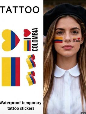 Colombia Flag Temporary Face Tattoos - Set